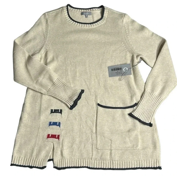 Habitat oversized,cotton knit,trim rib,embroidered sweater women  PTP 19” - Picture 3 of 11